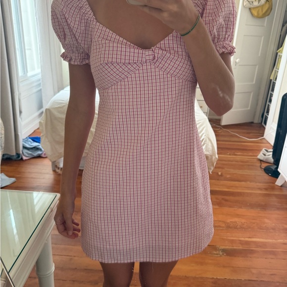 BP Pink Plaid Puff Sleeve Mini Dress (size small) - Picture 2 of 6